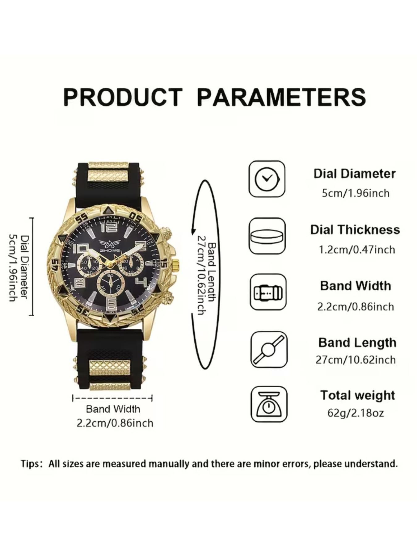8pcs Men's Gold Watch Set, Fashion Quartz Watches, Vintage Necklace Ring Bracelet Set, Jewelry Sets, Perfect Gift for Him