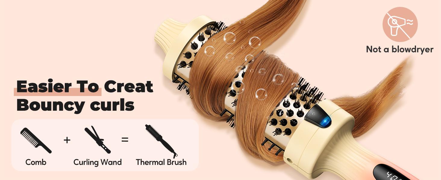 Farery Curling Iron Brush Ceramic, Digital Display 9 Temps Thermal Brush, Dual Voltage