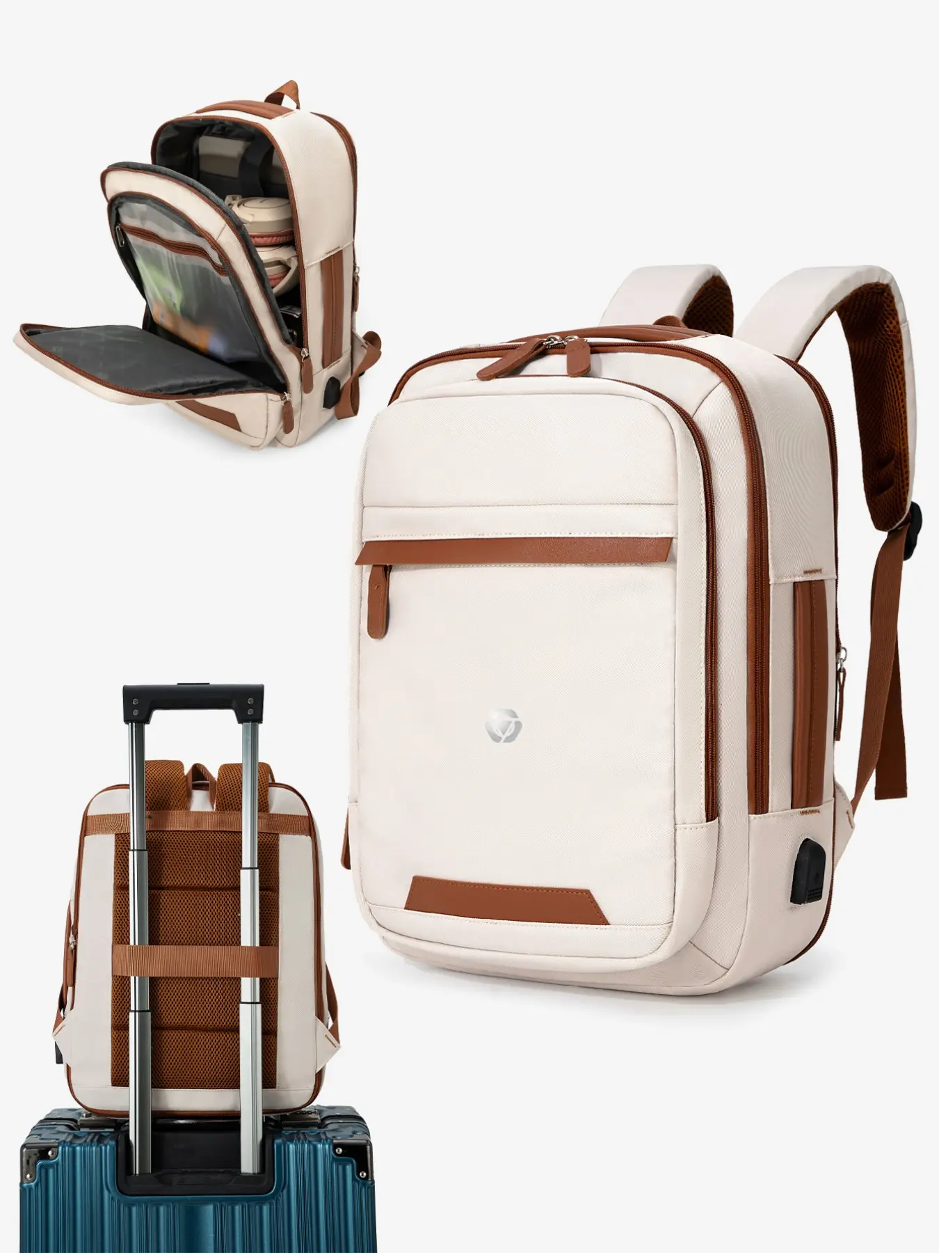 Expandable Travel Backpack for Women and Men, Multi-Functional Large Capacity Laptop Backpack with Trolley Sleeve, 3-In-1 Convertible Daypack