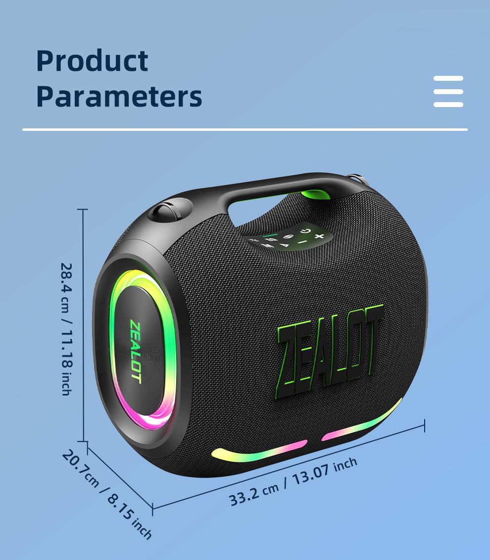 120W【ZEALOT】24000mAh/LIMITED/OFFERS Portable Speaker Bluetooth Speaker Party Speaker Waterproof IPX6 RGB Lights Power Bank TWS supports TWS pairing/USB/TF/AUX/BT smartphones. Ideal choice for family/car/Pool Party/BBQ/camping/gift giving tiktokshopspringg