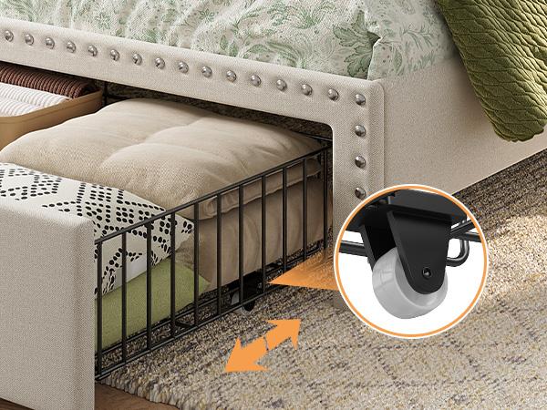 Bed Frame with 2 Storage Drawers, MATTRESS NOT INCLUDED, Bedframe with Headboard and Shelves, Upholstered Bed Frame for Queen, King, Full, Twin, NO Noise, No Box Spring Needed, Beige, Gray Bed Frame with 2 Storage Drawers, MATTRESS NOT INCLUDED, Bedframe with Headboard and Shelves, Upholstered Bed Frame for Queen, King, Full, Twin, NO Noise, No Box Spring Needed, Beige, Gray