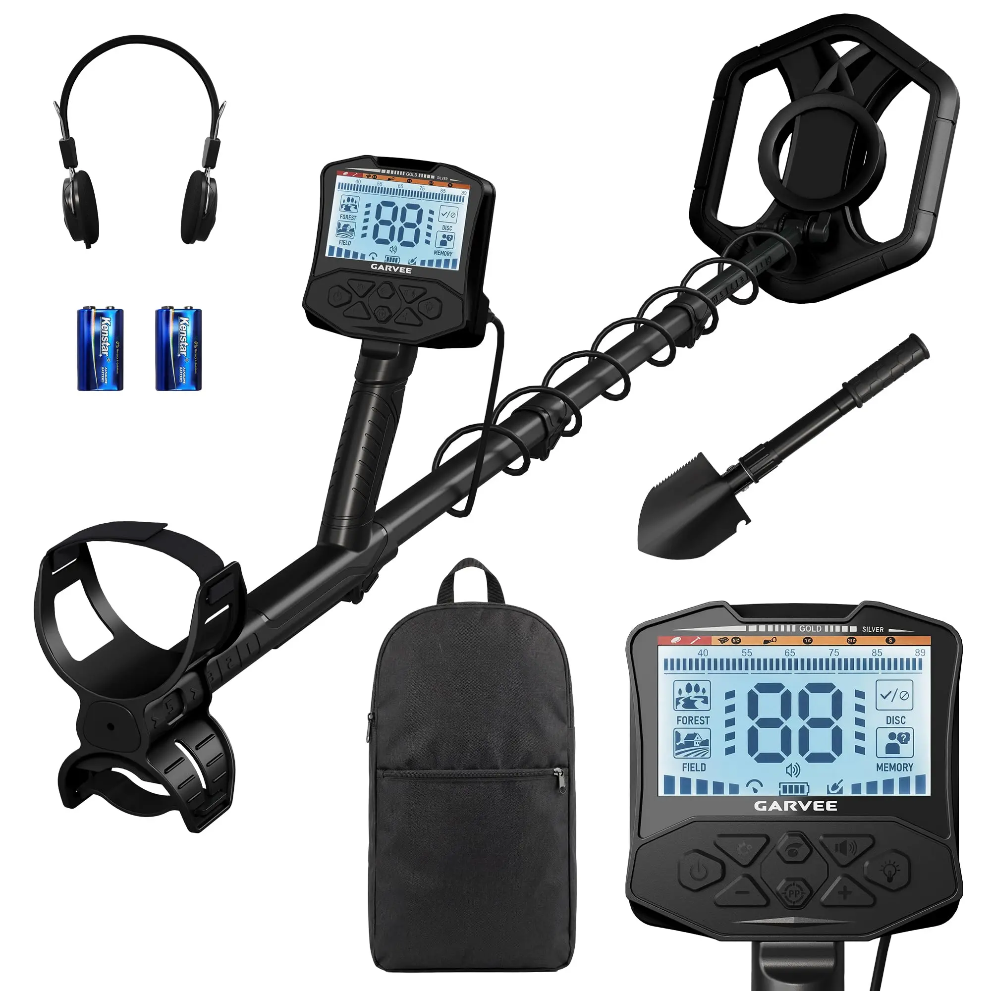 GARVEE Professional Adult Metal Detector - LCD Display, 4 Modes, Pinpoint Mode, ABS+Aluminum Tube, for Treasure Hunting, Black