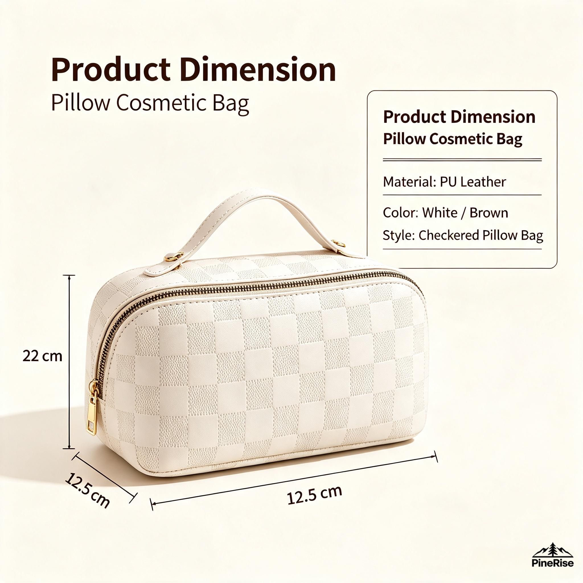 Women's Checkered Pillow-Shaped Cosmetic Bag - Waterproof, Lightweight, Large Capacity Zipper Closure Toiletry Organizer for Travel, Outdoor Camping, Daily Commute