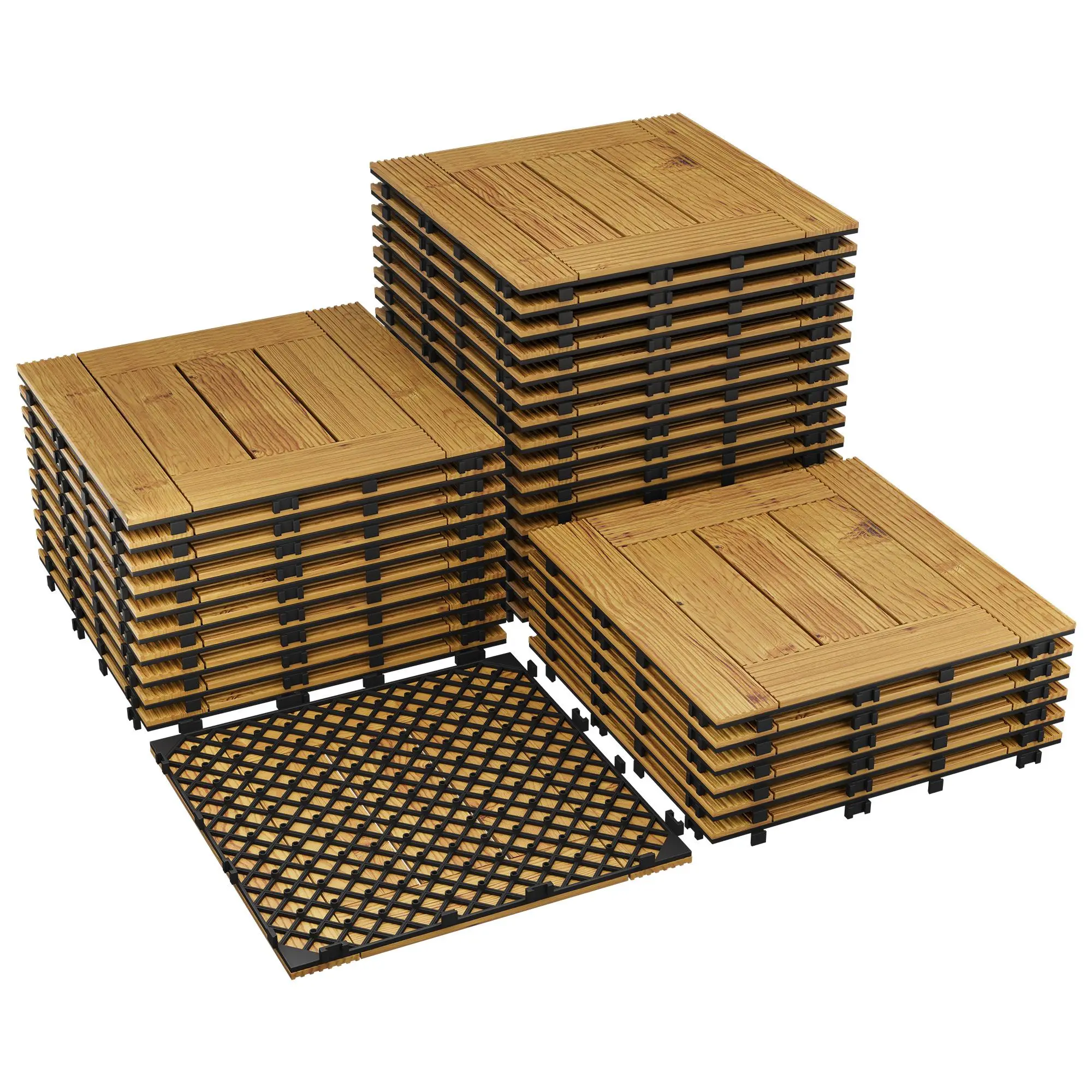 Gaomon 22PC Acacia Wood Interlocking Deck Tiles, Non-Slip Water-Resistant Snap-Together Flooring for Outdoor/Indoor Use, Easy DIY Installation