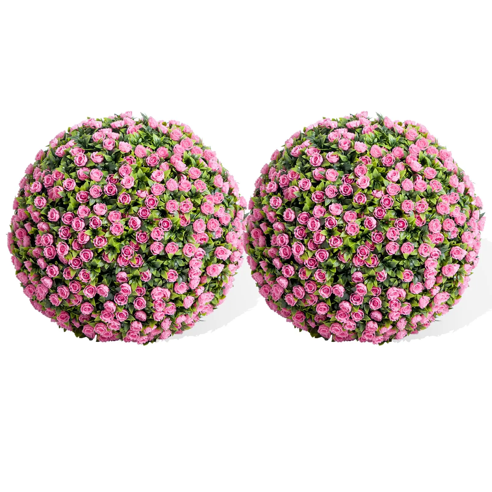 GARVEE 15" Pink Artificial Topiary Balls, Set of 2 with Hanging Chains & Zip Ties, Realistic Boxwood Decorative Spheres for Wedding, Outdoor Patio, Garden, Indoor Decor, UV Resistant