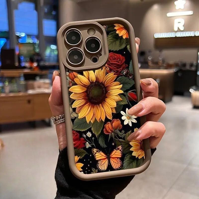 Garden Symphony Shockproof Smartphone Case for Girls - Soft TPU Matte Bumper, Straight-Edge Design, Raised Lens Guard, Durable Back Casing, Non-Slip Grip Protection for iPhone 17/16/15/14 Pro Max/13/12/11/XR/XS