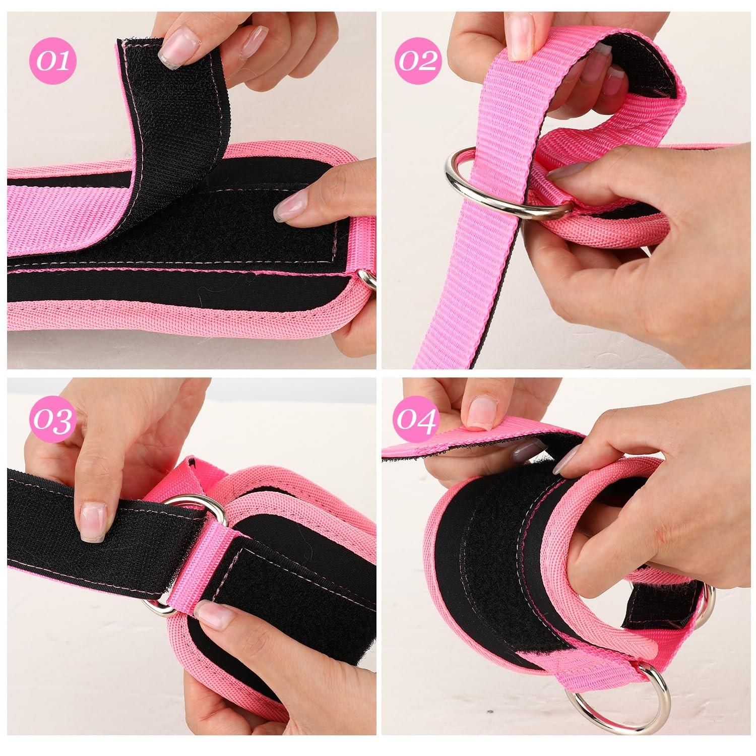 Ankle Straps Ankle Resistance Bands Wrist Cuffs Padded Straps Adjustable Fitness Glute Kickback D-Ring for Cable Machine Gym Foot Leg Training Brace Support 1 Pair