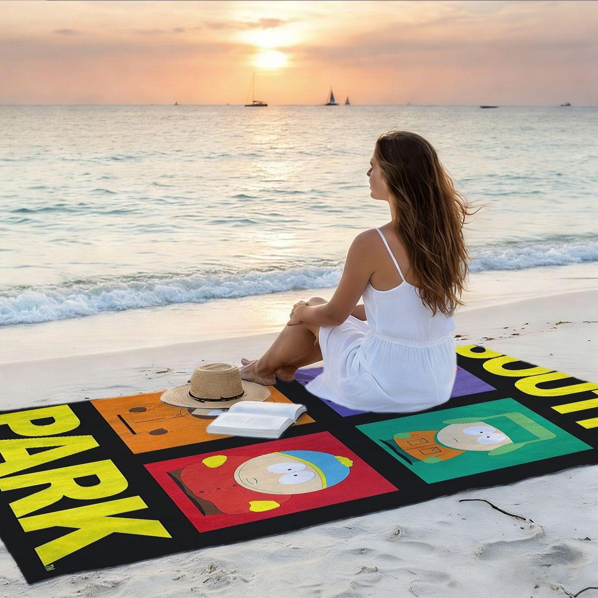 Southern Park Character Beach Towel, Quick-Dry Polyester, Sand-Resistant, Sunscreen, Large Bath Sheet, Surfing, Swimming, Yoga Essential