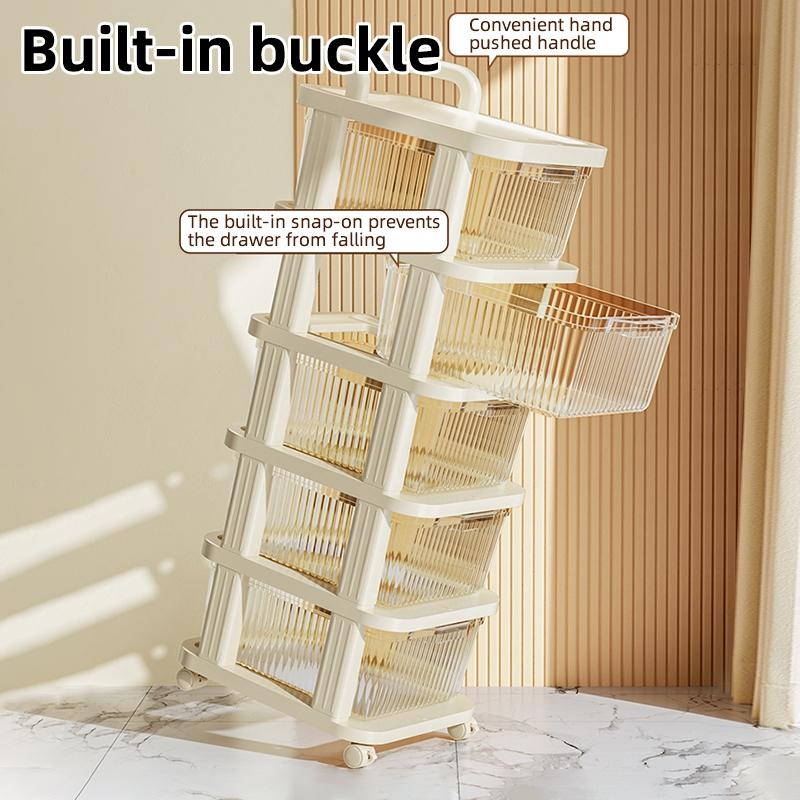 3/4 Layer Rolling Storage Cart, Mobile Organizer Cabinet on Wheels with Brakes, Multi-functional large capacity storage cabinet, Living Room Storage, Suitable for all rooms