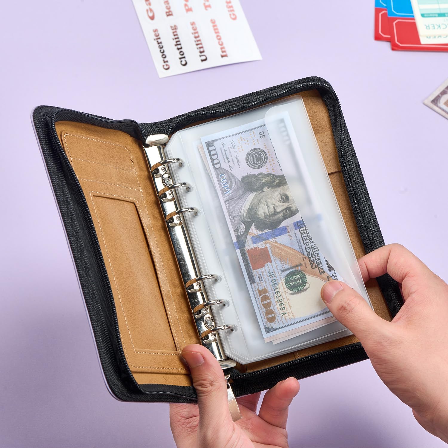 25 count A6 Binder Pockets with No Zippers, Zipless Budget Envelopes with , A6 Binder Pouch for 6 Ring Binder,  Folder Organizer, Clear PVC Savings Challenges Envelopes.