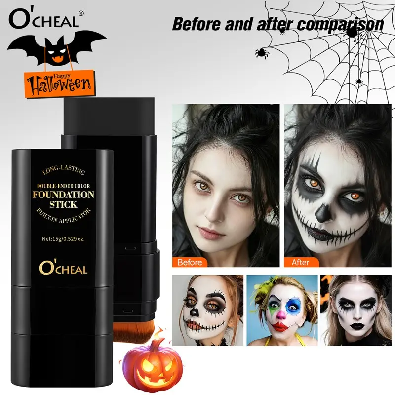 O'CHEAL Dual-End Foundation Concealer Stick with Soft Brush, Full Coverage Halloween Cosplay Special Effects Face Makeup