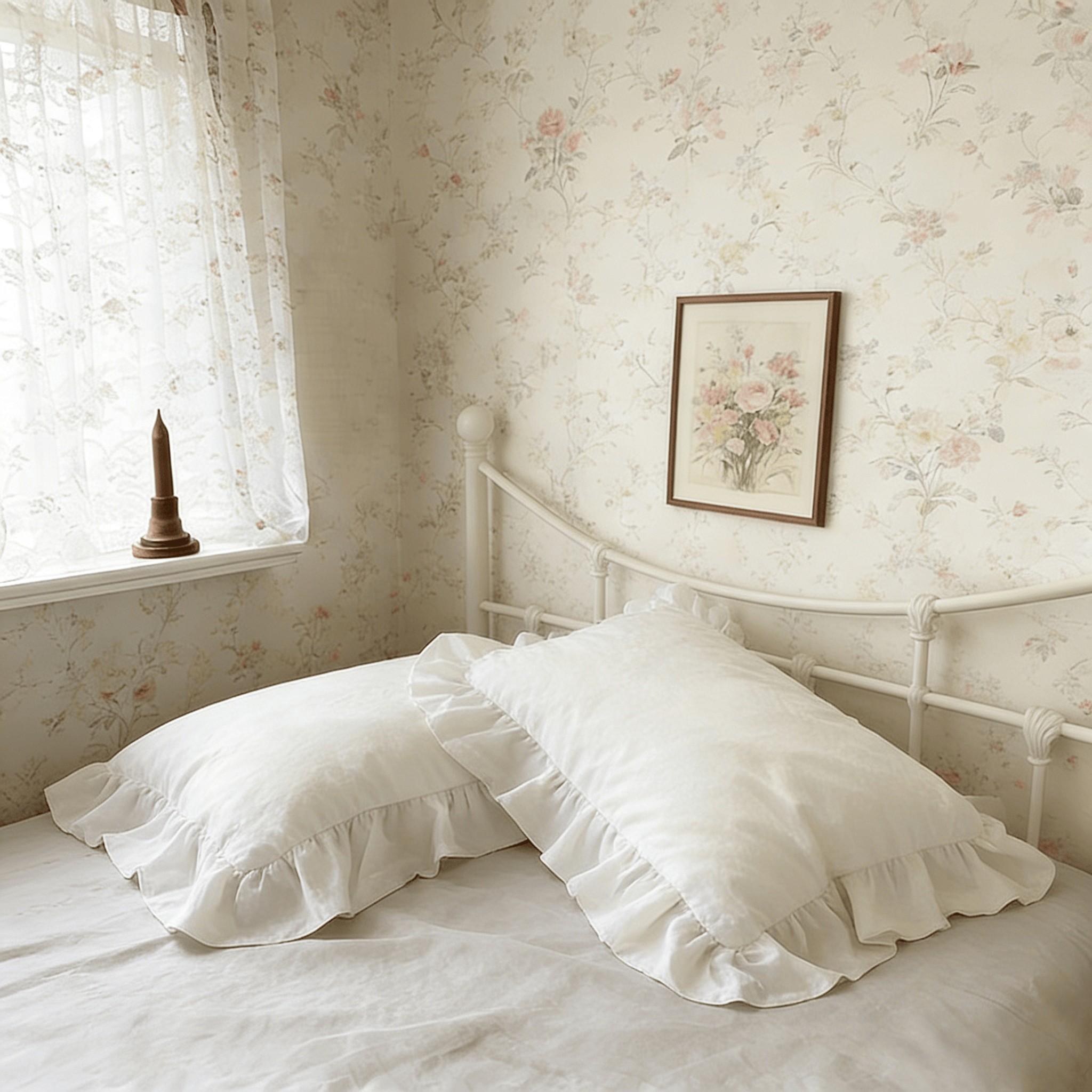 2 Pcs Ruffle Pillowcases, No Filler, Soft Microfiber Pillow Cases with Frilly Trim, Shabby Chic Decorative Pillow Covers for Bedroom,Year-Round Use,Cool Bed Accessories,Home Bedroom-Ideal Gift