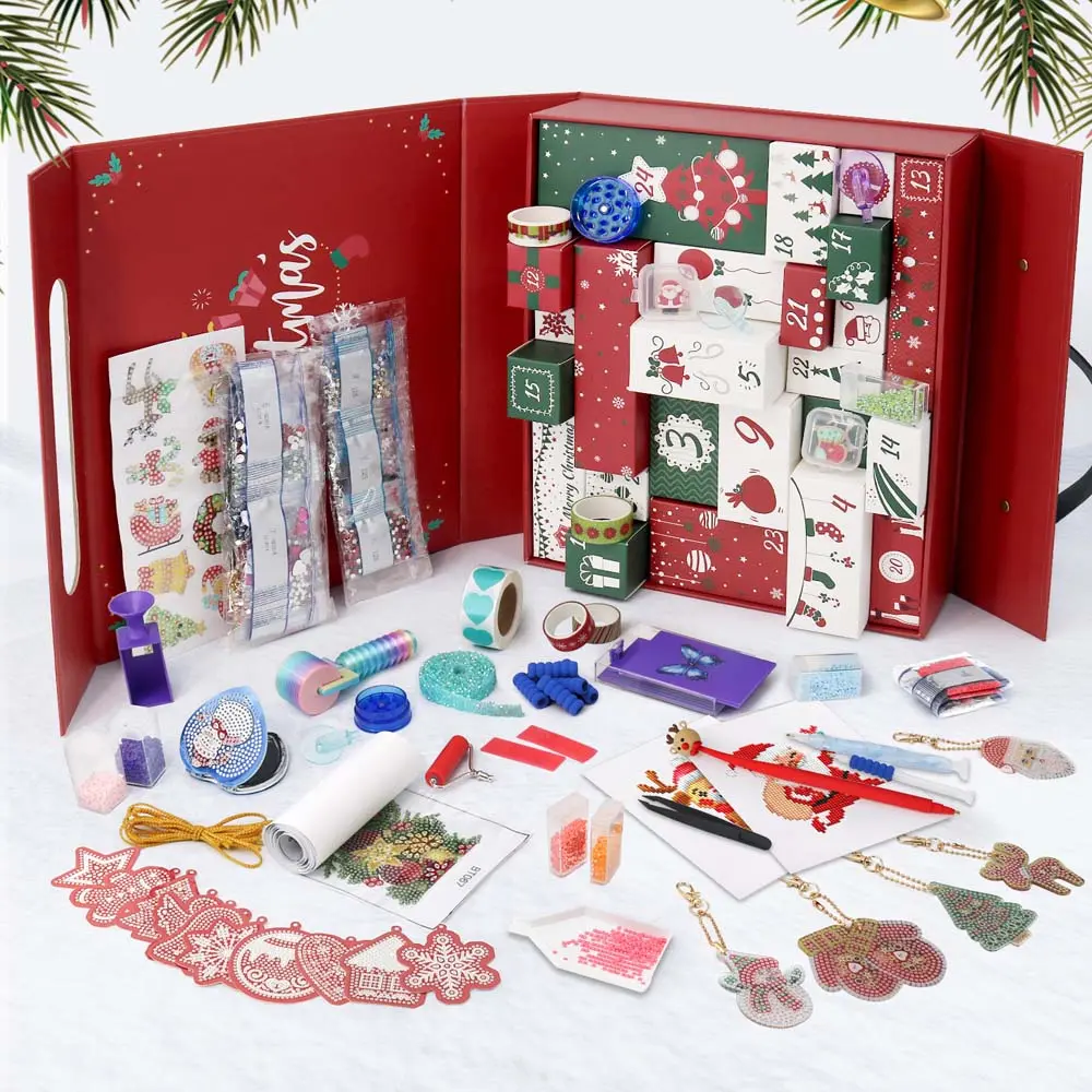 Advent Calendar Christmas Diamond Painting Surprise Kit – DIY Holiday Craft Set | Festive Painting Activity for Kids & Adults 24 Days Christmas Countdown Calendar Surprise Gift Kit, Festival Holiday Xmas Cosmetic Starter Makeup Set with 12 Beauty Boxes