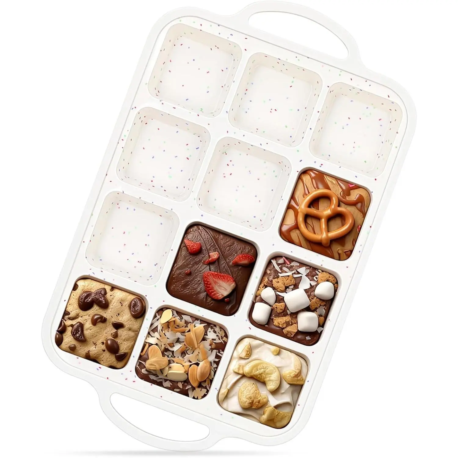 Silicone Brownie Pan with Dividers, 1 Pack Mini Loaf Pan for Baking Individual, Nonstick 12 Cups Square Muffin Cupcake Pans with Metal Reinforced Frame-Cream