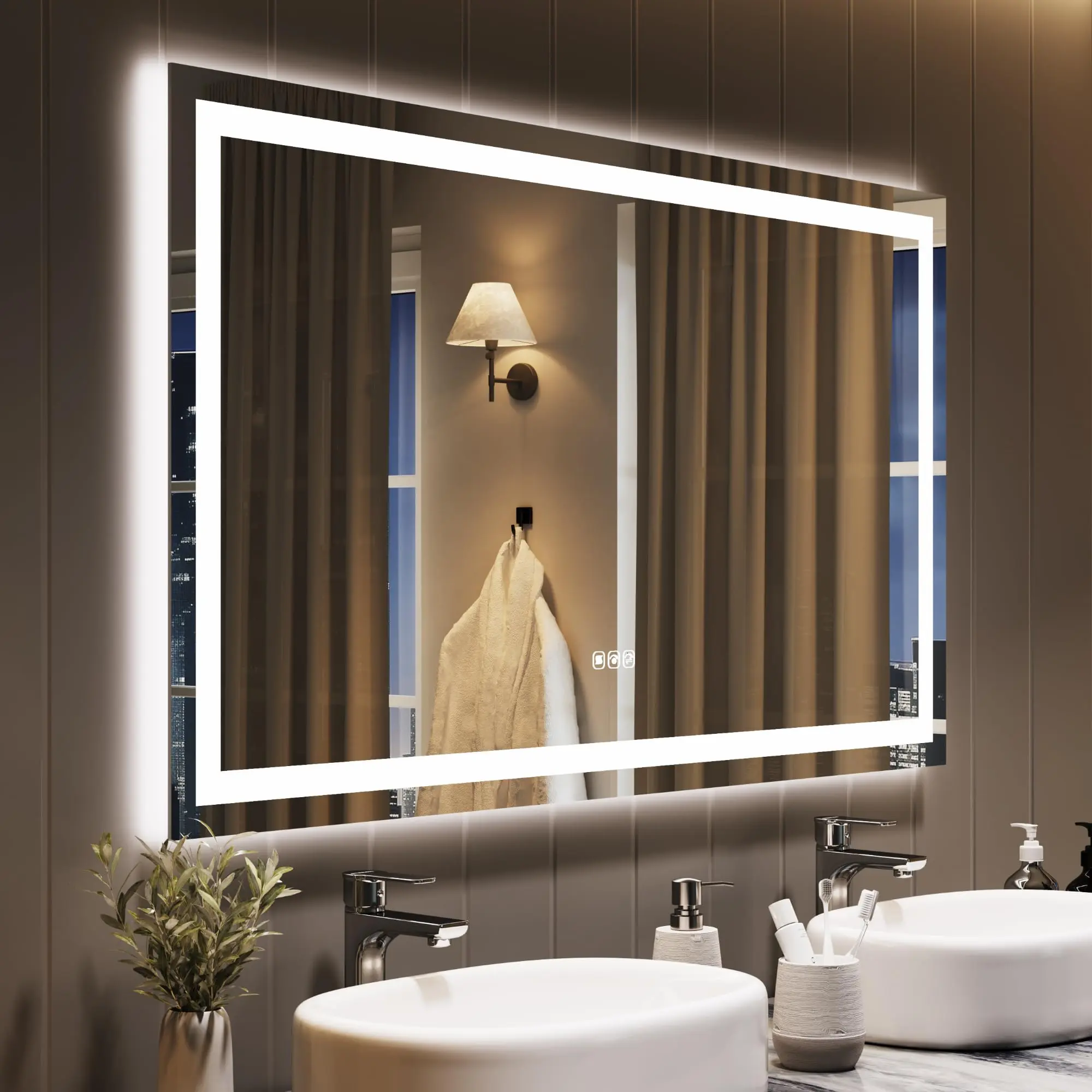 Garvee 45x30cm Rectangular Lighted Bathroom Vanity Mirror, Anti-Fog Light, Dimmable, Backlit + Front Lit, Wall-Mounted, Memory Function, Shatter-Proof (Horizontal/Vertical)