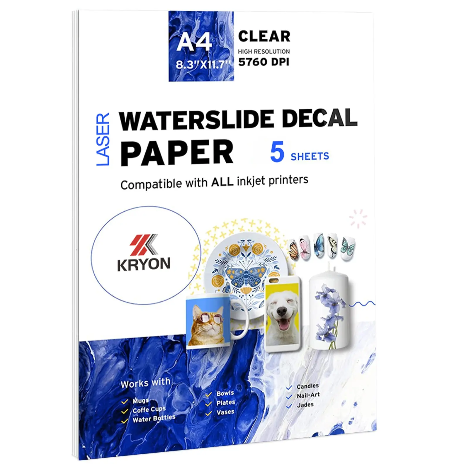 5 Sheets A4 Size Laser Clear Waterslide Decal Paper, Transparent Clear Water Slide Paper for Laser Printer, Ideal for DIY Crafts and Printing Projects