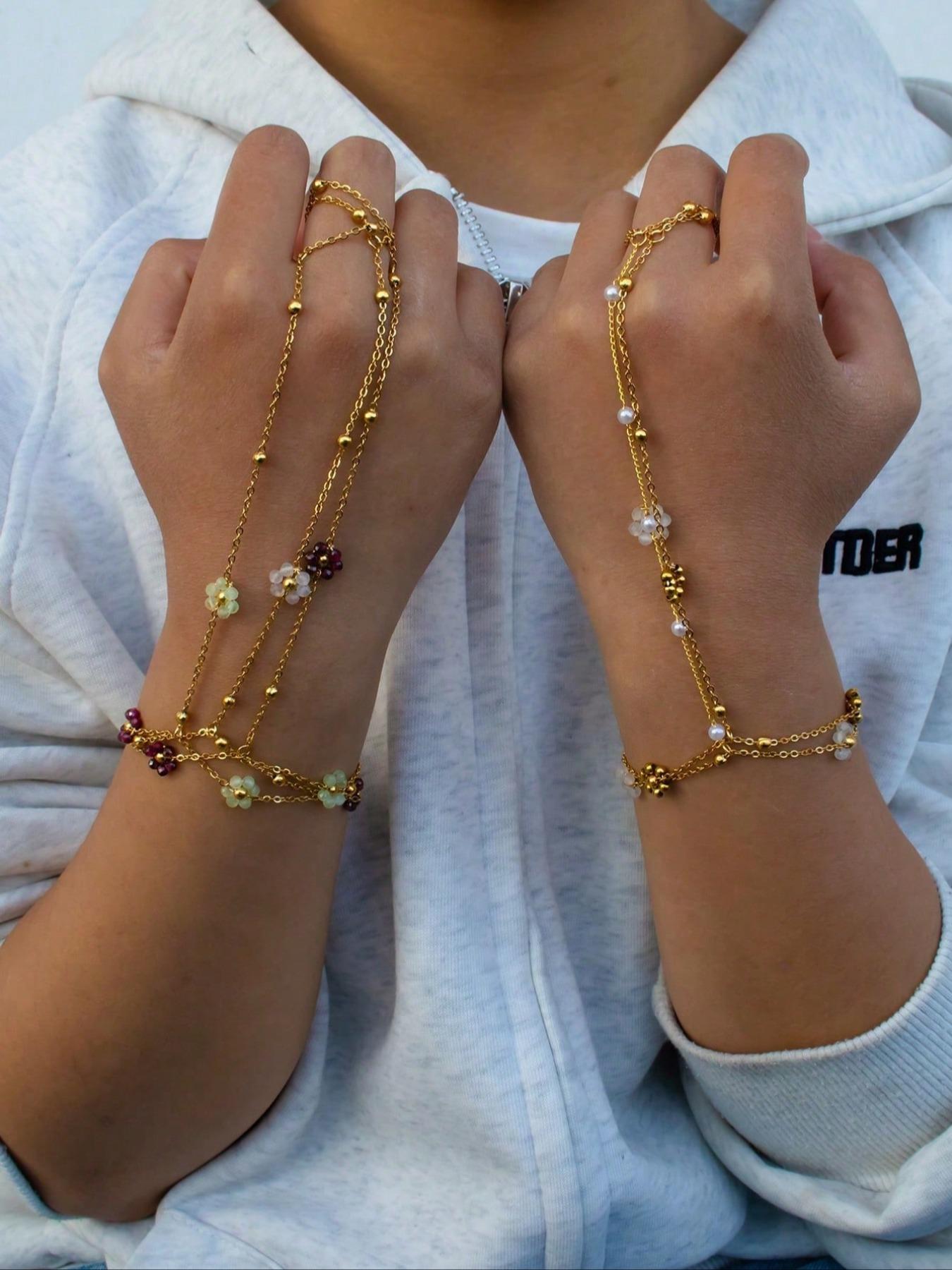 Fashion Colorful Beaded Flower Pearl Ocean Metal Oil Shell Pendant Women's Bracelet, Stylish Jewelry Accessory