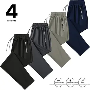 Men's 4 Pack Performance Joggers, Stretch Quick Dry Sweatpants with Zippered Pockets, Skin Friendly Lightweight Athletic Track Pants, Drawstring Elastic Waist, Slim Fit Straight Leg Pants for Gym, Running, Daily Casual Wear