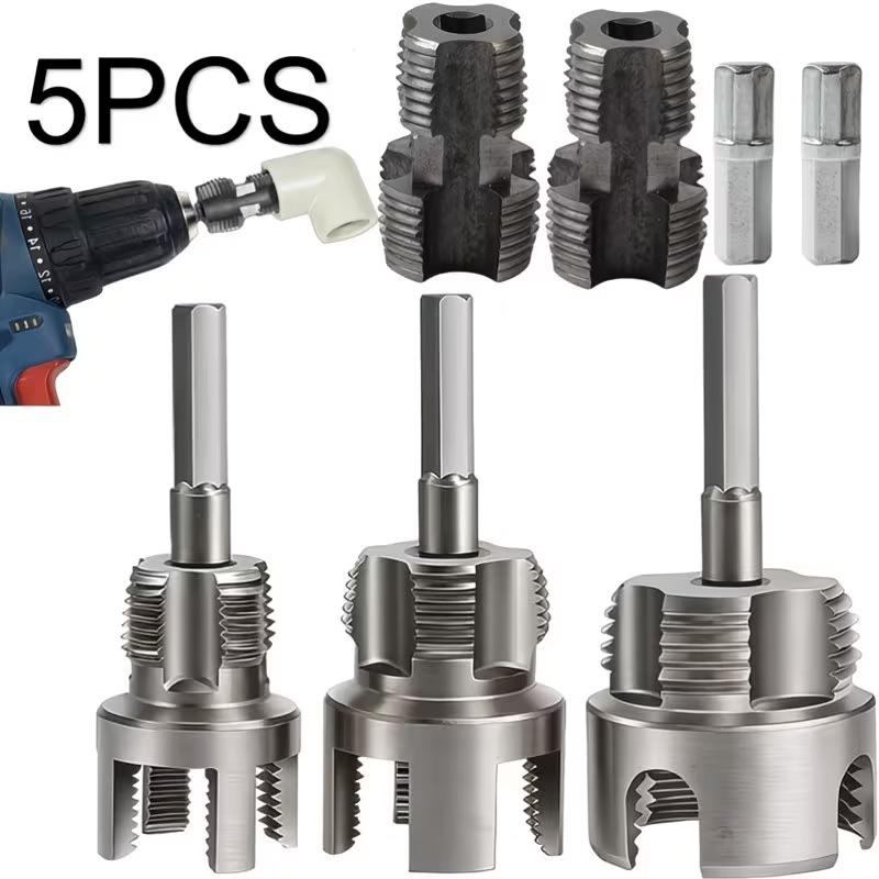 Internal & External Thread Pipe Drilling Tool Set, Compatible with Drill Press and Electric Drill, PVC/polymer Tube Threads