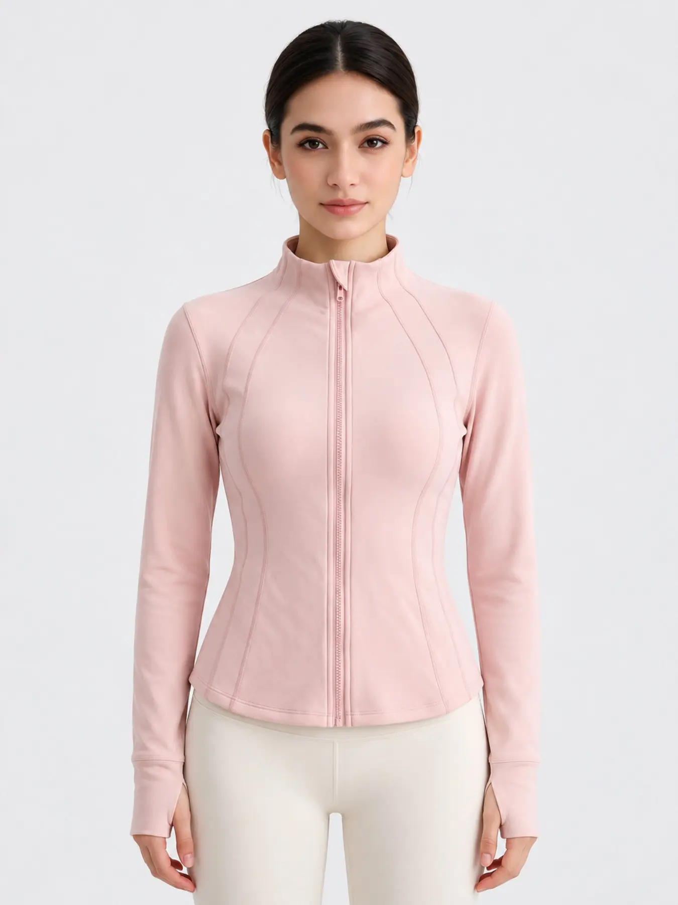 Women's Slim Fit Stand Collar Zip Front Jacket Long Sleeve Yoga Running Jacket Casual Sporty Outerwear Athletic Jackets