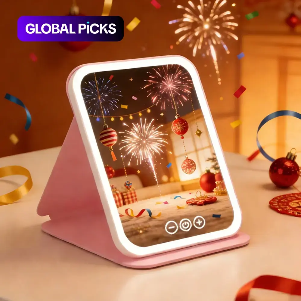 Rechargeable LED Makeup Mirror, Foldable Travel Vanity Mirror, Touch Control Mirror with 3 Color Lighting Modes and Touch Dimming #GLOBAL PICKS