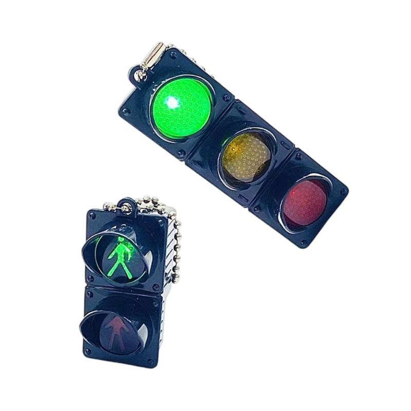 2Pcs Simulation Electronic Traffic Light Keychain Pendant Mini Pedestrian Light LED Light-emitting Toy Kids Cognitive Toy Gift