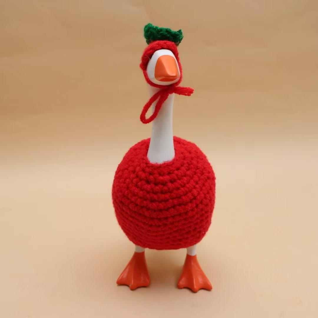 7 Inch Desktop Goose Handmade Crochet Yarn Apple Set, Porch Decoration, Christmas Photo Prop, Holiday Fashion Party Clothes
