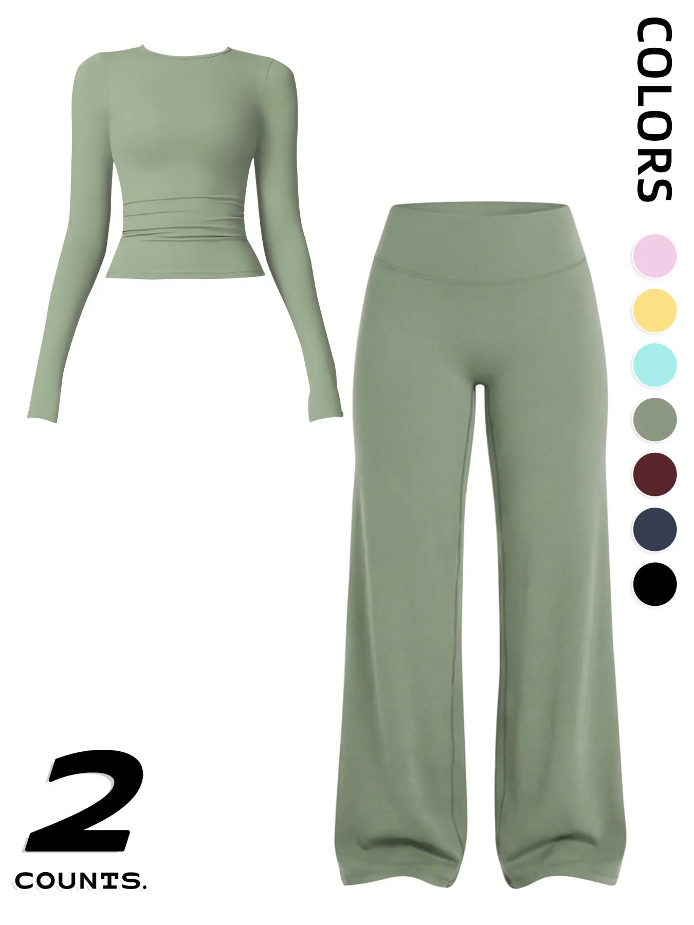 Women's Two-Piece Sporty, Long Sleeve Top & High-Waisted Pants, Breathable Yoga Gym Running Wear, Spring Fall Fitness Apparel