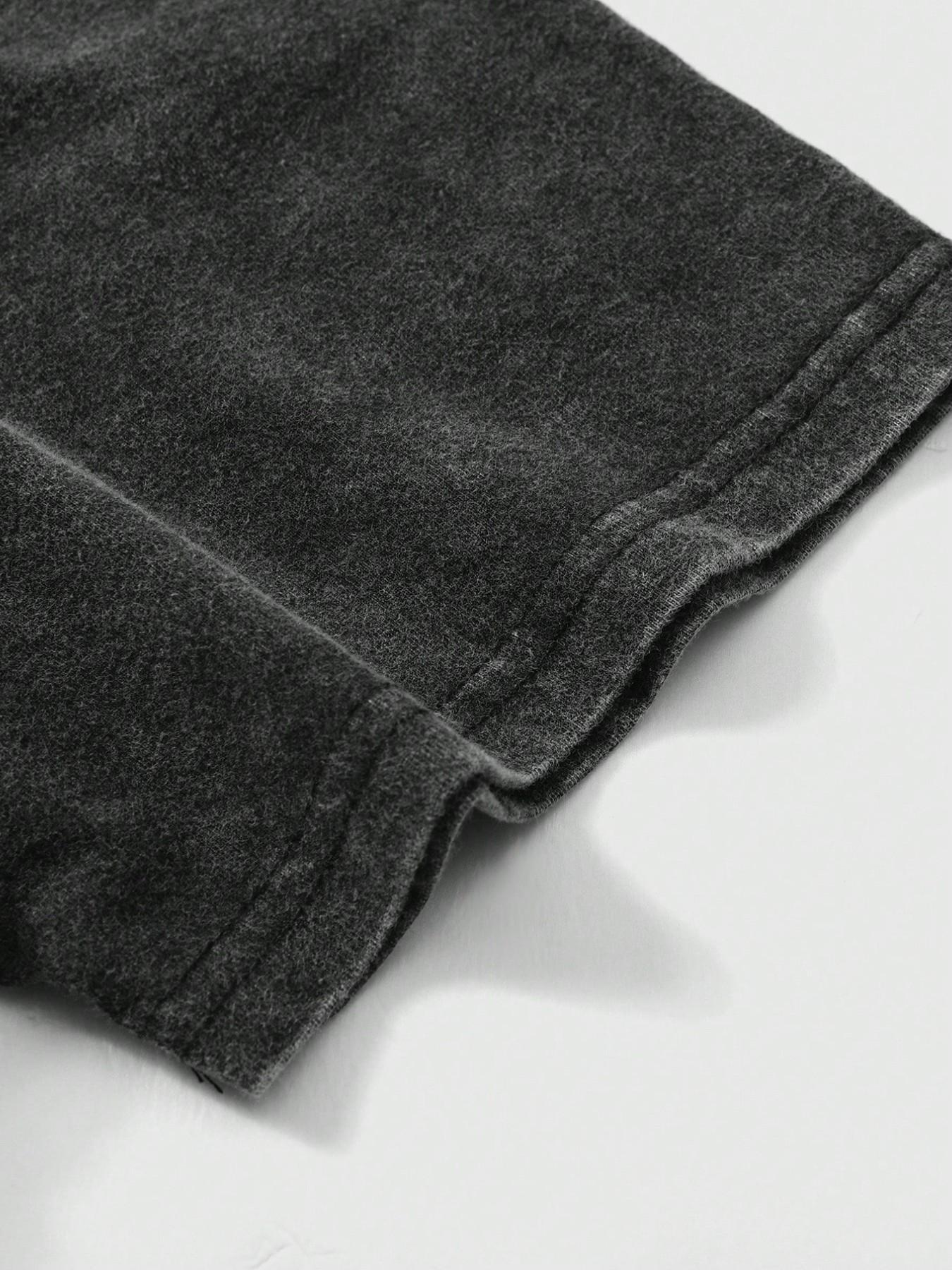 Men's Vintage Washed Trout Fishing Print T-Shirt, Loose-Fit Casual Long Sleeve, Breathable Polyester, Streetwear Style, All Seasons