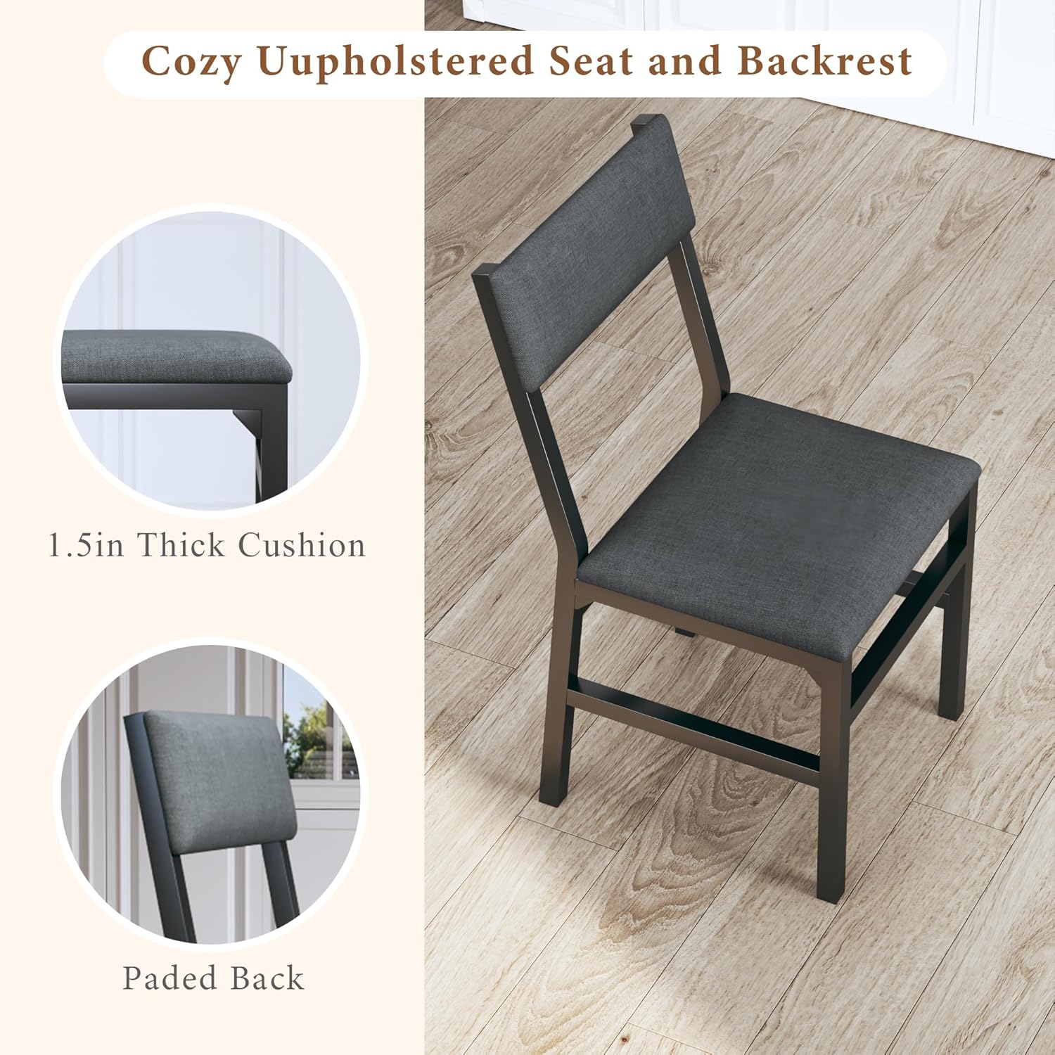 Dining Table Set for 4, Extendable Kitchen Table Cushion Chairs Set of 4, Rectangle Dining Table with Metal Frame & MDF Board, Folding for Small Apartment Saving Space, Black