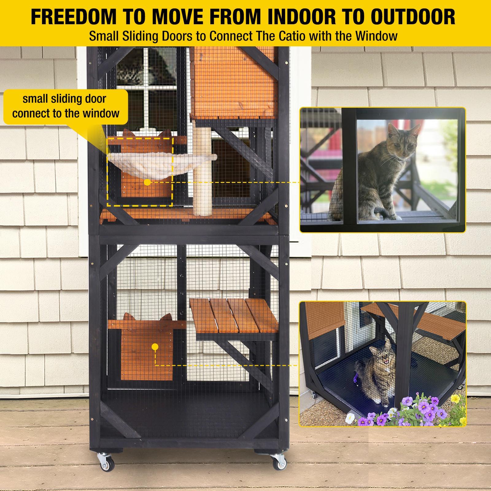 Aivituvin- Outdoor Cat Enclosure With wheels,Catio,Scratching Post and Hammock,Cat Enclosure For Indoor Cat,