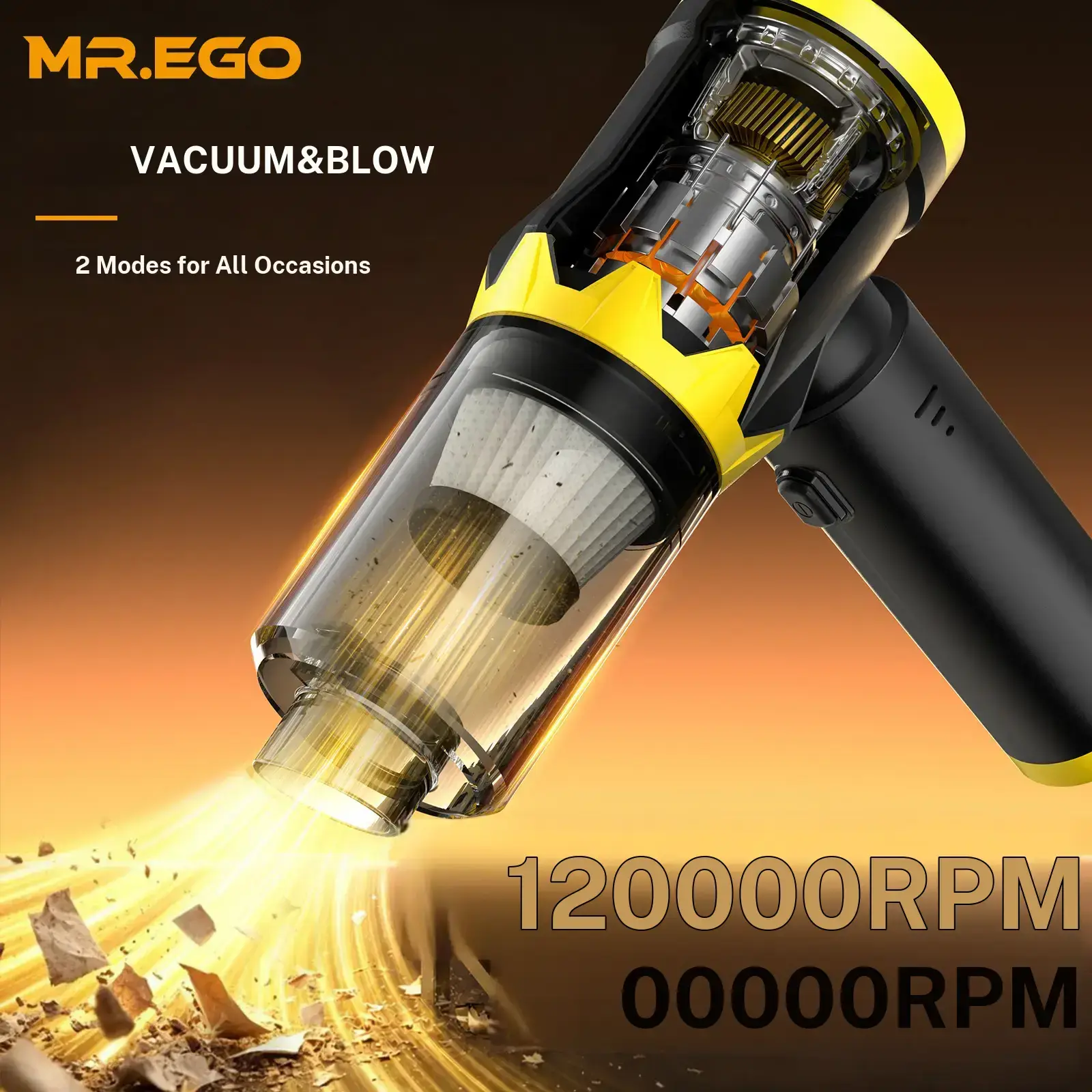 MR.EGO G2 4-in-1 Portable Vacuum Cleaner, Ultrapower 20000Pa Suction, 120000rpm Motor, 2 Adjustable Speed Modes, Fast Type-C Power, Car Detailing Kit for Home, Desk