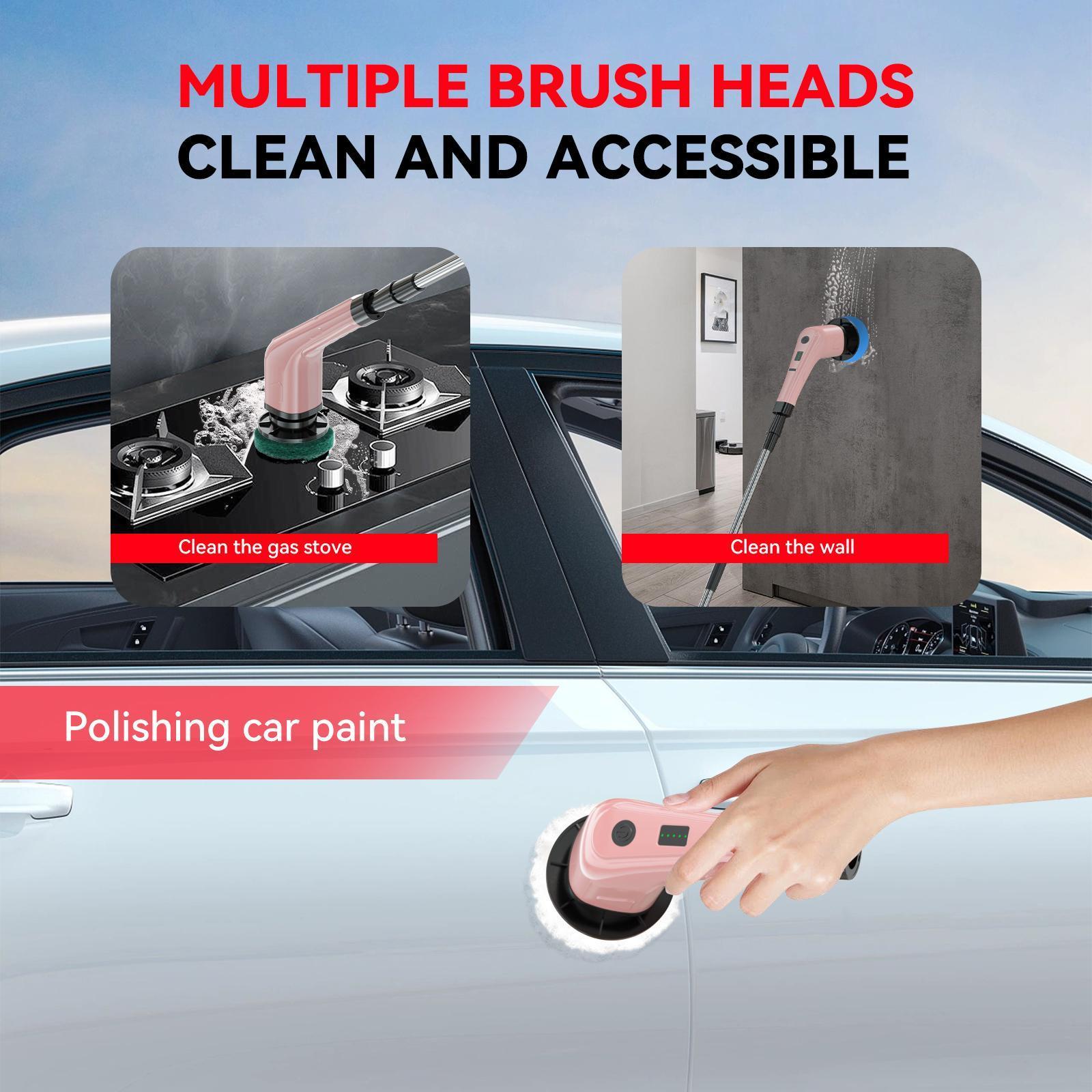 【Super Electric】Electric Spin Scrubber, Cordless Shower Cleaning Brush with 2 Speed & 8 Replaceable Brush Heads, IPX7 Waterproof Adjustable Handle Electric Scrubber for Bathroom, Kitchen, Tub, Tile, Floor, Toilet, Window cepillo giratorio
