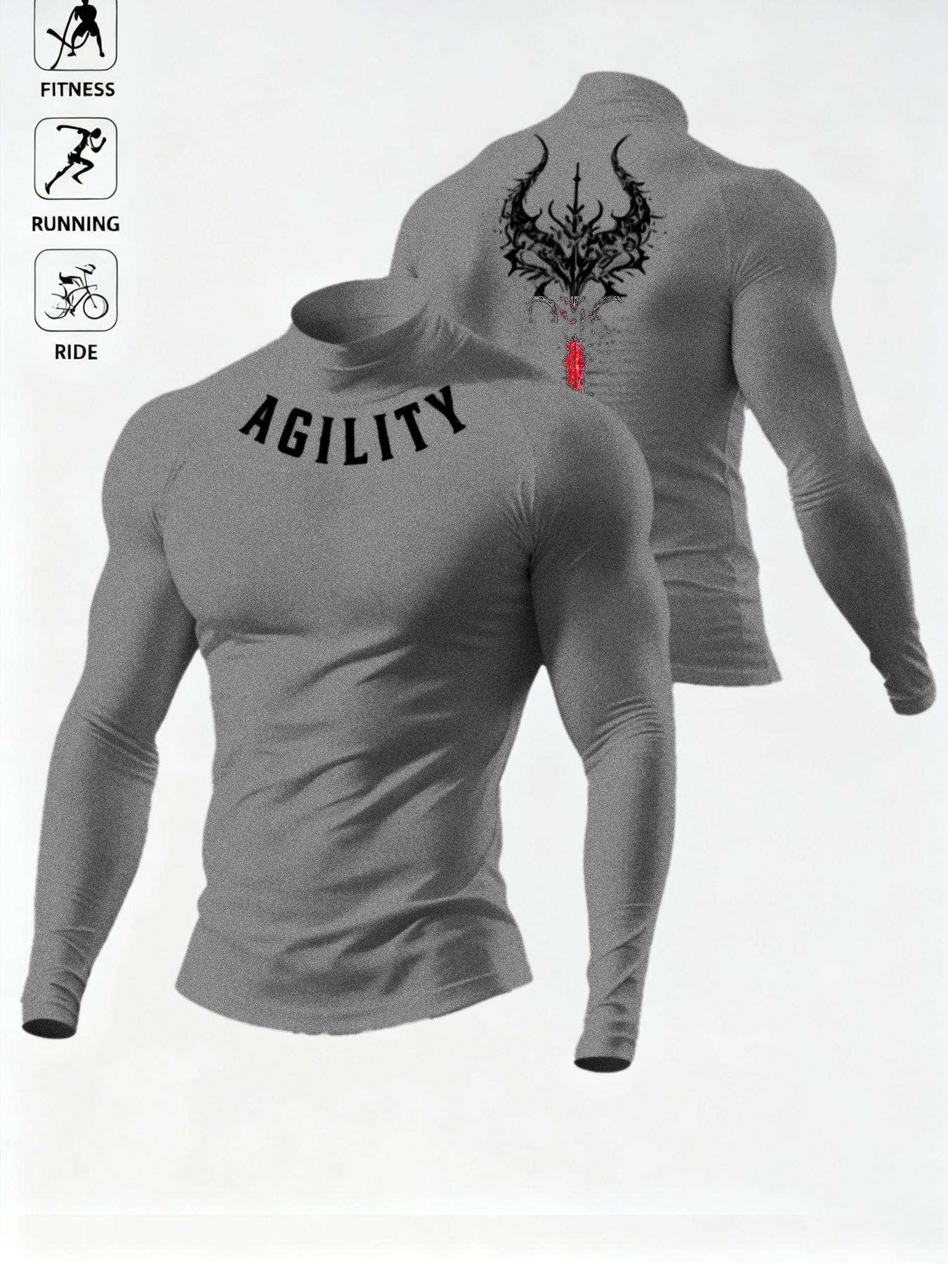 Men's Breathable Fitted Long Sleeve Compression Sports T-Shirt with High Neck Design, Fitness Long Sleeve T-Shirt