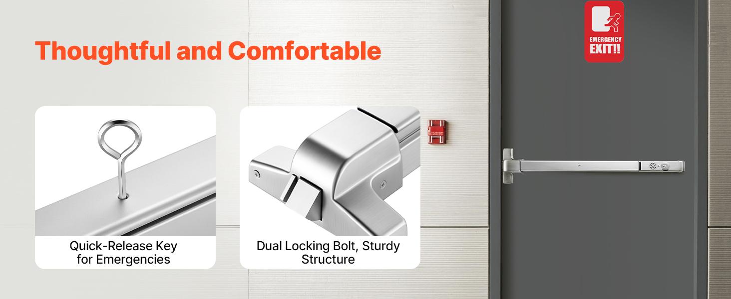 VEVOR Stainless Steel Push Bar Panic Exit Device, 31" Universal Commercial Emergency Exit Door Hardware with Auto Alarm System & Sticker, Anti-Theft for 31"-46" Wood/Metal Doors, Silver for Schools & Apartment Buildings