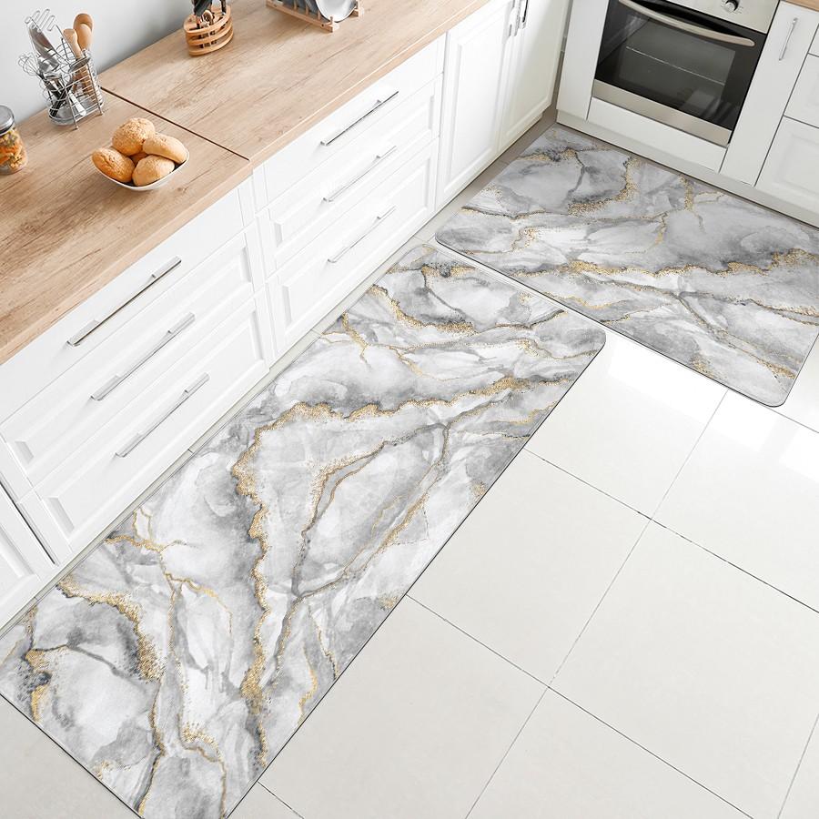 [Popular Choice]1pc, home decoration, bathroom floor mats, bathroom anti-skid mats, kitchen decoration, kitchen floor mats, gray marble pattern floor mats, simple theme floor mats, soft and comfortable, and relieve fatigue.