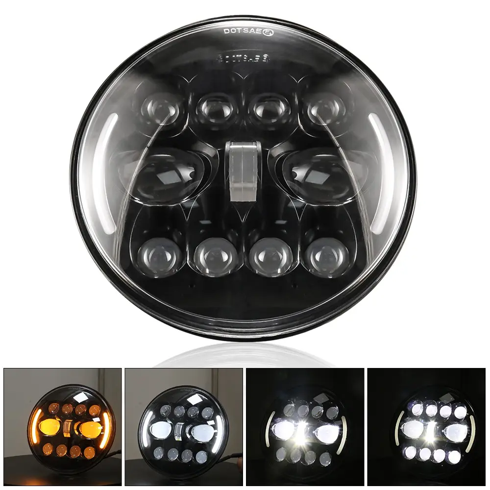 Universal 12V 7-Inch Motorcycle Headlight, Round LED Projector, High/low Beam, Suitable for Chopper, Cafe Racer, Old School, Bobber