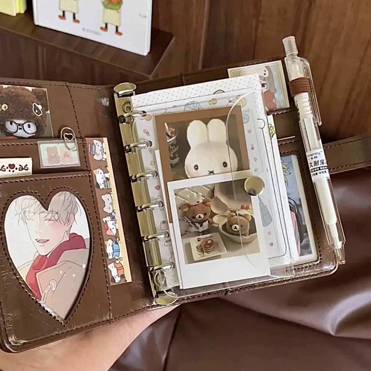 M5 Brown Sliver Soft Zip Loose-Leaf Retro Portable With 40 Sheets Inner Page PU Clip-on Notebook Loose Leaf Notebook