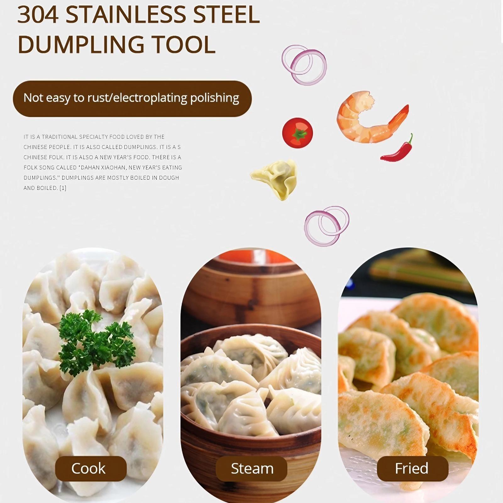 Stainless Steel Dumpling Maker Multi-Function Pasta Press with Cutter Filling Scoop Non-Stick Ring Thick Embossed Mold for Wonton Ravioli Slip-Resistant Handle All-in-One Design Rustproof Durable Kitchen Tool Meal Prep Molds