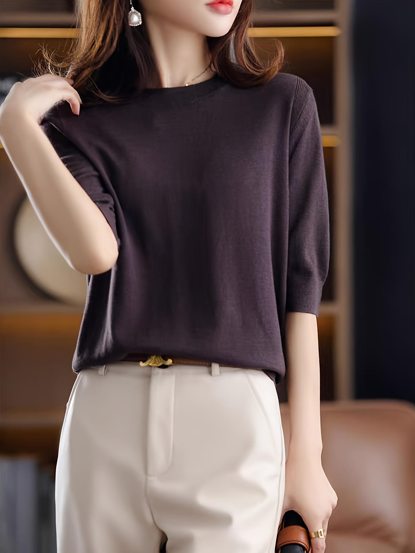 Women's Knitwear Knitted Sweater Round Neck Medium Sleeve Spring Autumn New Vintage Elegant Top Half-Sleeve Base Layer