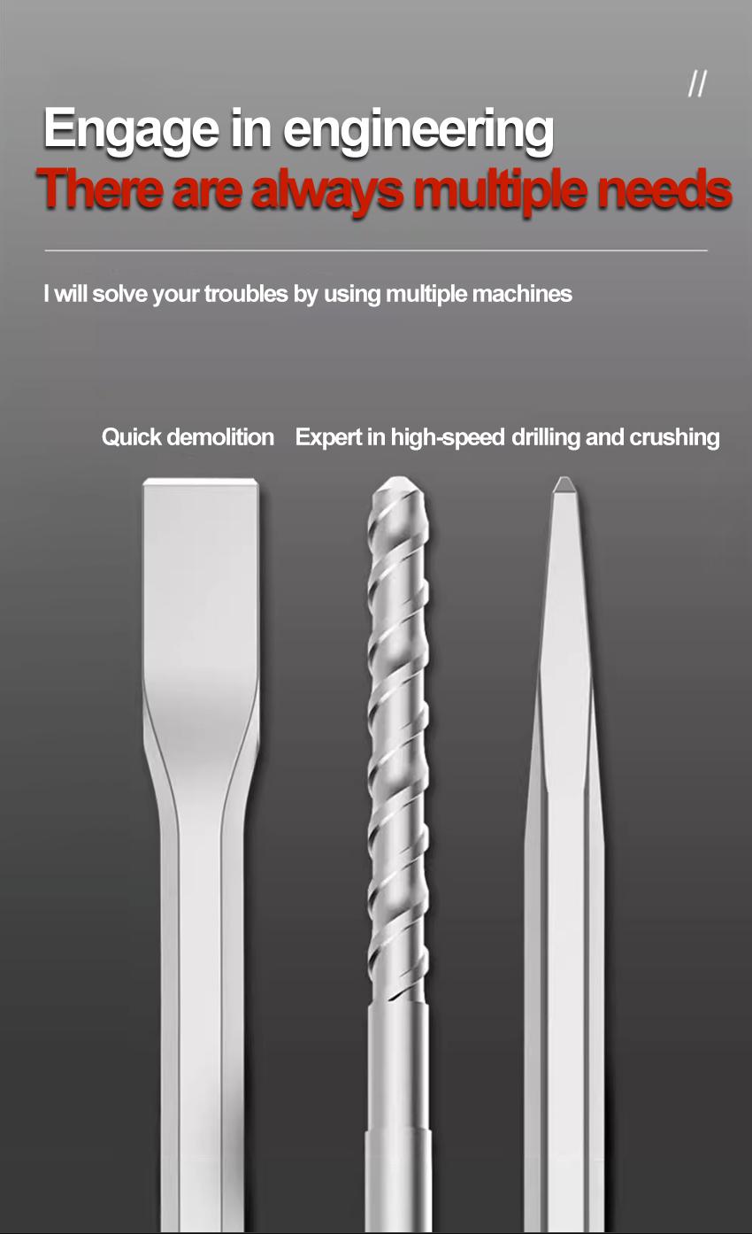 21V Electric Hammer Drill with 6/8/10/12 Chisel Bit, 360°C Swiveling Front Handle, Electric Hammer for Concrete Breaking