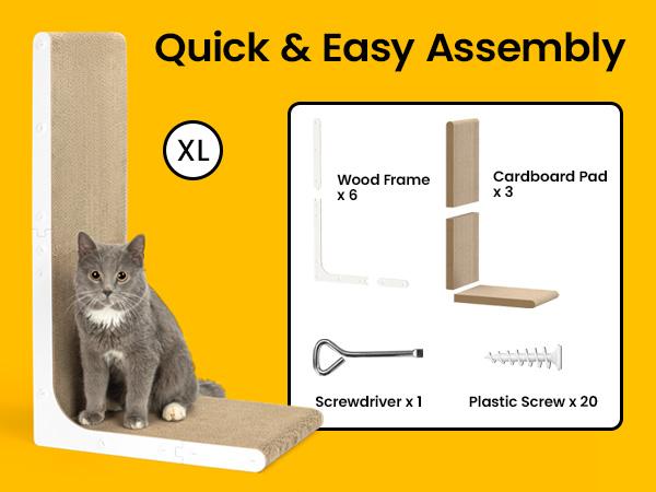 Conlun Cat Scratcher for Indoor Cats 22.8 Inch L Shaped Vertical Scratching Board with Ball Toy Light Wood L-Shaped Wall-Mounted Cat Scratcher Springtok Ramp Apartment Sturdy Home Durable Construction Easy Assembly Striped Design