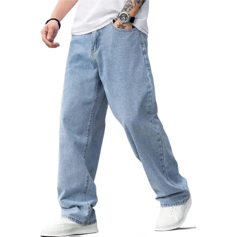 Men Wide‑Leg Baggy Carpenter Jeans, Vintage Y2K Hip‑Hop Skater Denim Pants, Loose‑Fit Street‑Wear Utility Trousers For Daily Street Outfits
