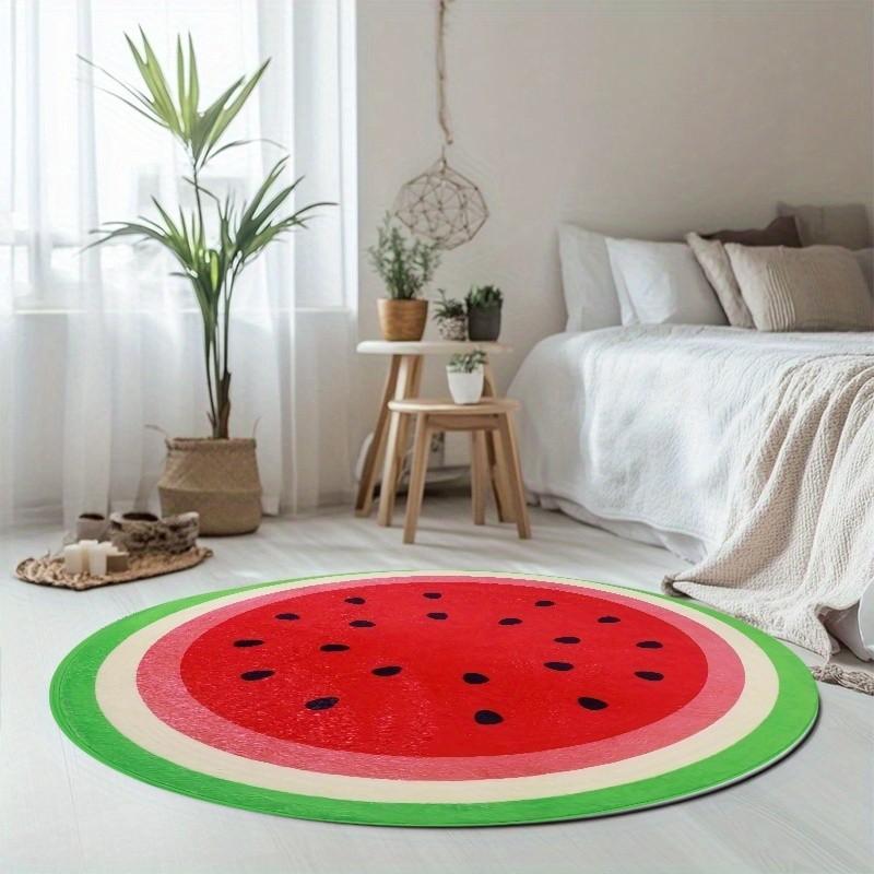 1pc Circular Rug 3ft Watermelon Pattern, Non-Slip Velvet Mat, 850g/m², Living Room/bathroom/bedroom/camping/picnic/yoga, Indoor Outdoor Use, Artistic Design
