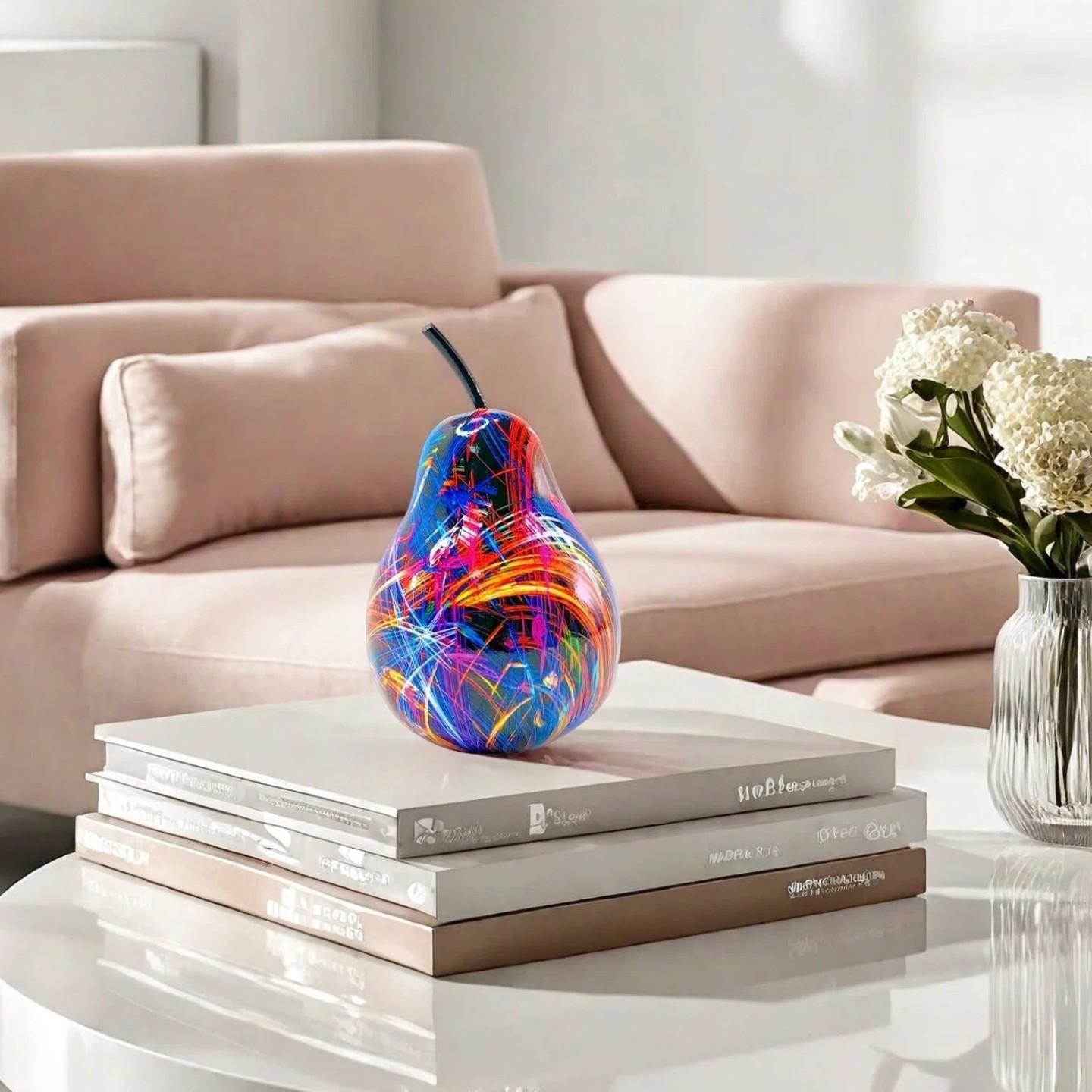 Colorful Resin Pear Statue, Artistic Fruit Decor, Living Room Entryway Wine Cabinet Table Decoration, Modern Luxury Home Soft Furnishing Gift
