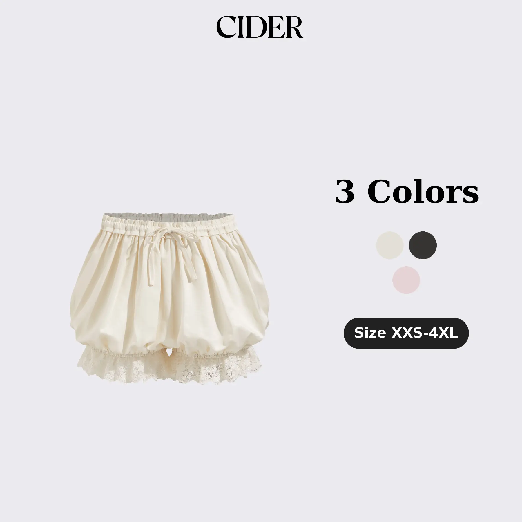 Cider Lace Trim Bubble Hem Mid Rise Bloomer Shorts