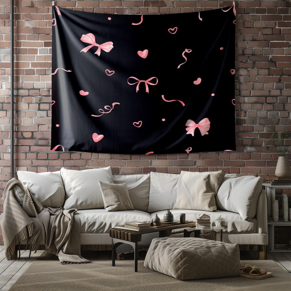 1Pcs Coquette Pink Bow Printed Tapestry, Sweet Y2K Aesthetic Wall Hanging, Soft Durable Fabric with Vivid Digital Print, Versatile Tapestries for Bedroom, Dorm, Living Room & Vanity Area, Ideal Cute Room Decor