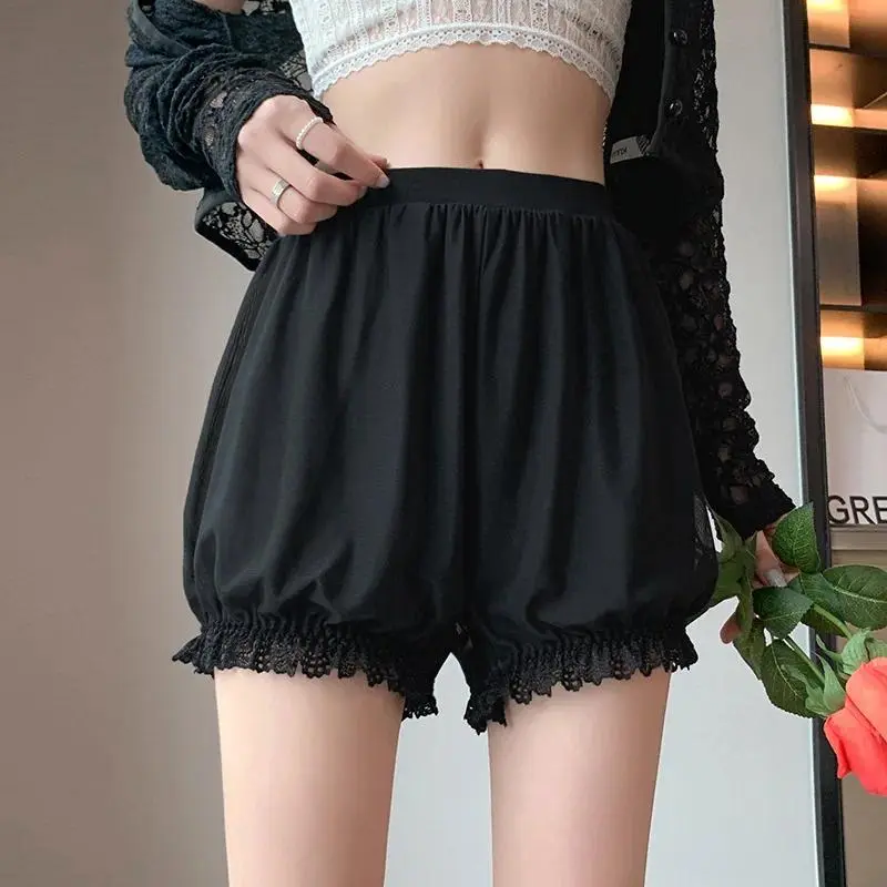 Women Lace Short Panties Imitation Silk Ruffle Bloomers Anti Exposure Safety Pants Lolita Satin Knickers Shorts Dress Pettipant