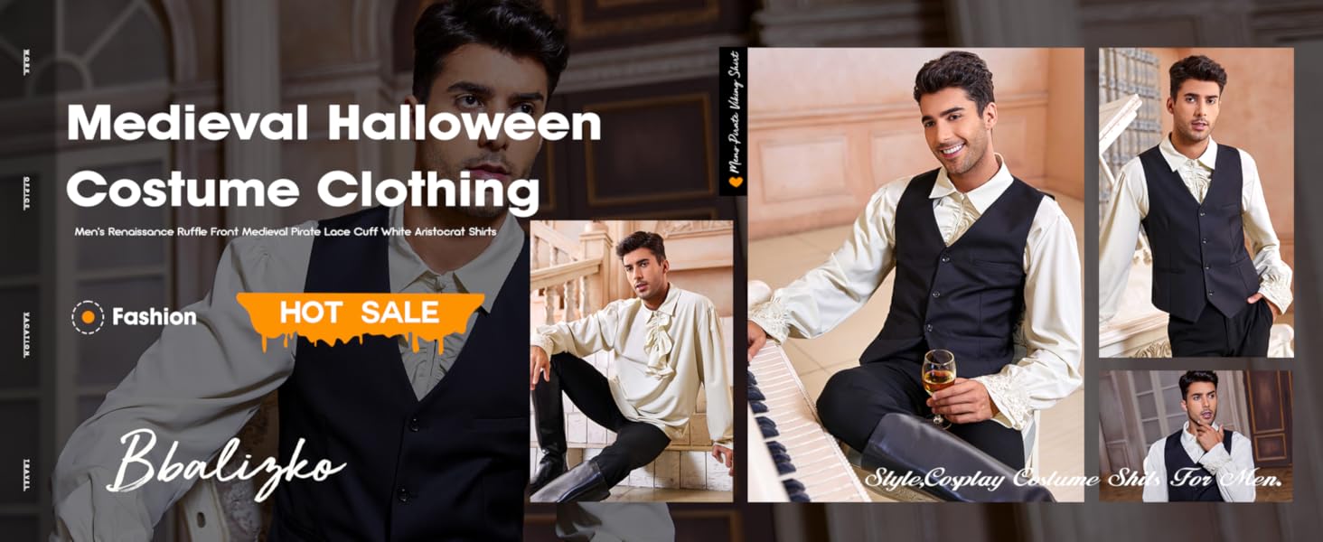 Runcati Mens Pirate Shirt Ruffle Victorian Renaissance Steampunk Vampire Poet Shirts Gothic Medieval Costume