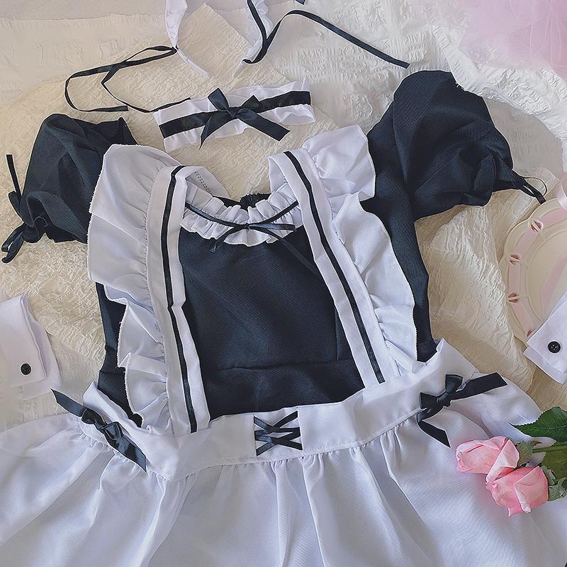 Japanese Maid Cos Uniform Lovely Girl Student Lolita Dress Sweet Style Cute Cat Cafe Princess Dresses Harajuku Kawaii Lingerie